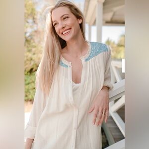 The Coast Brand - Cream and Blue Button-Up Dress